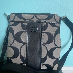 Coach Black and Gray Signature Crossbody Bag with Monogram